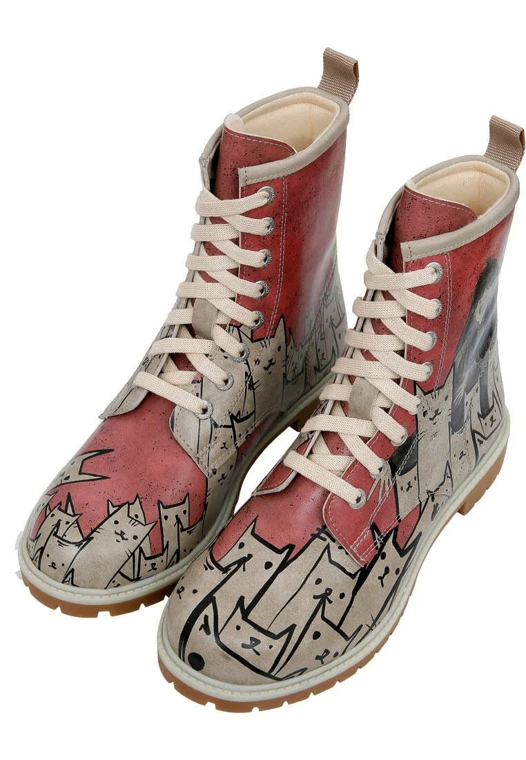 Femme Cuir Vegan Multicolore Bottes Longues - Bad Cats Mad Cats Motif