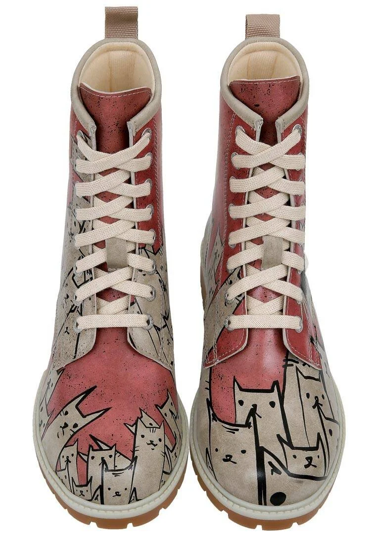 Femme Cuir Vegan Multicolore Bottes Longues - Bad Cats Mad Cats Motif