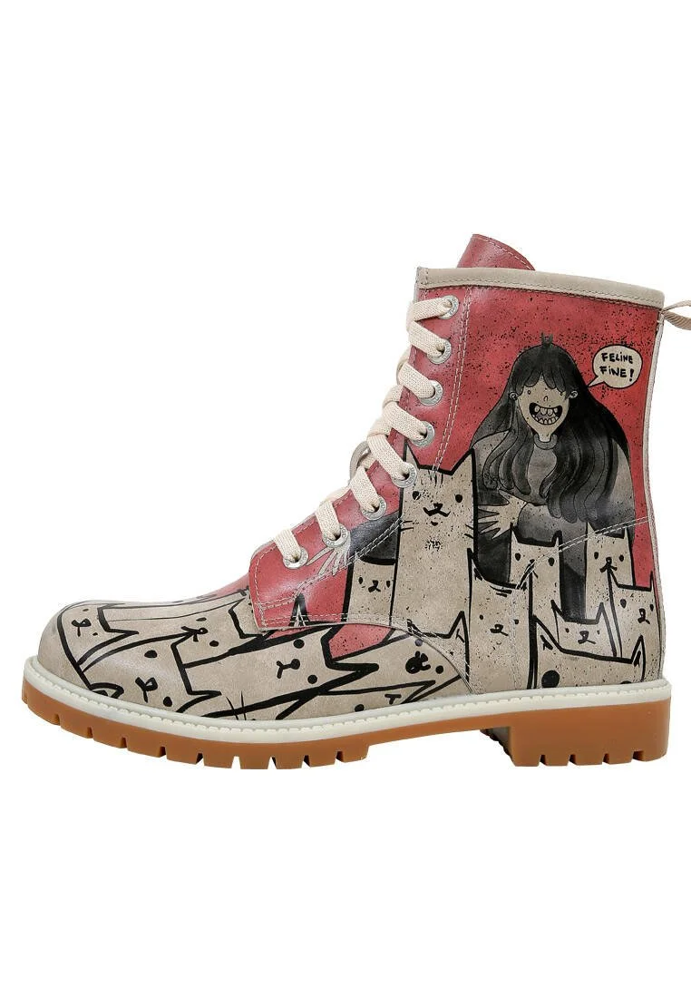 Femme Cuir Vegan Multicolore Bottes Longues - Bad Cats Mad Cats Motif