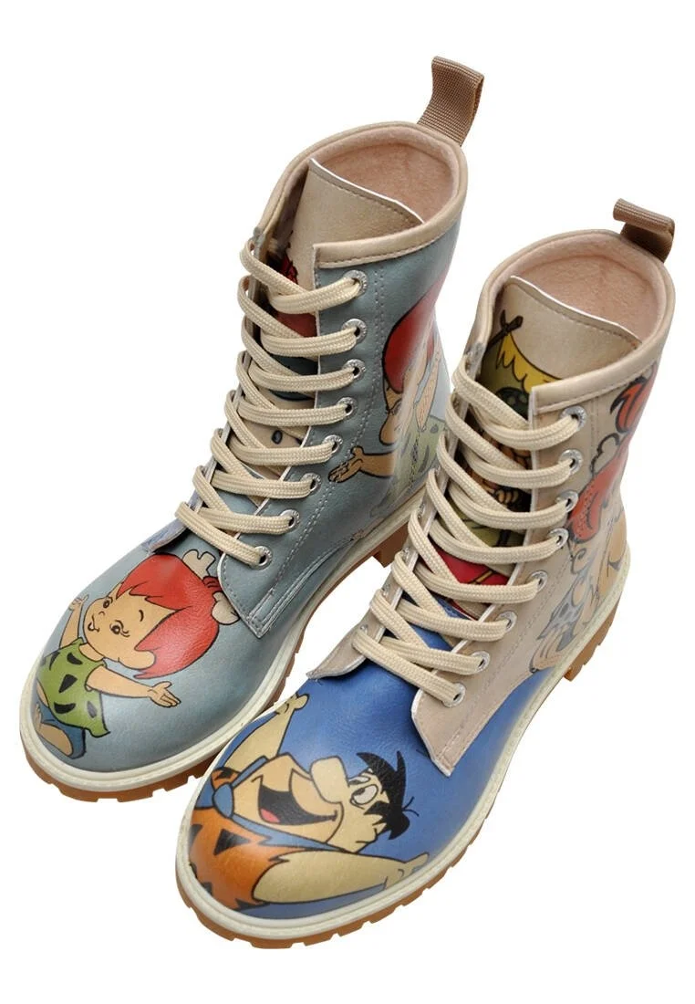 Femme Cuir Vegan Multicolore Bottes Longues - Warner Bros Family Rocks Les Pierrafeu Motif