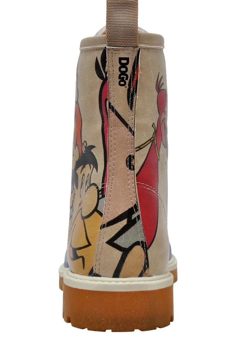 Femme Cuir Vegan Multicolore Bottes Longues - Warner Bros Family Rocks Les Pierrafeu Motif