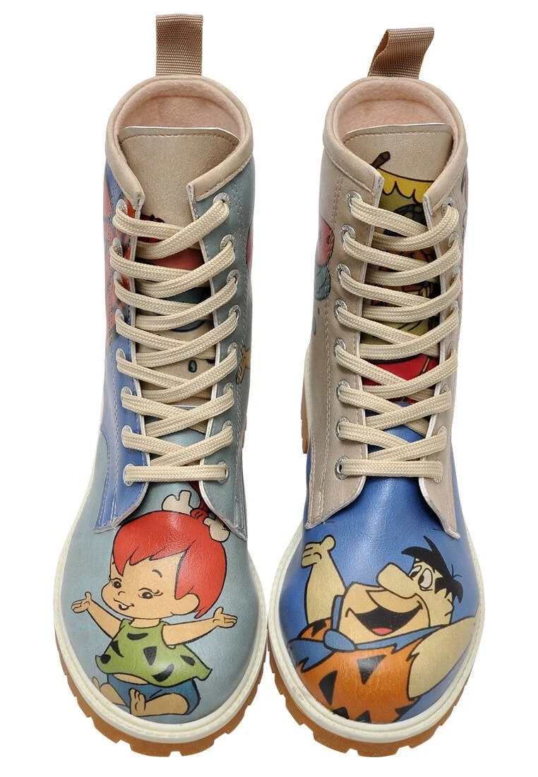 Femme Cuir Vegan Multicolore Bottes Longues - Warner Bros Family Rocks Les Pierrafeu Motif