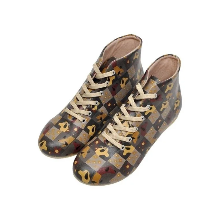 Femme Cuir Vegan Multicolore Bottines - Say Hello Motif