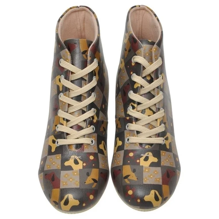 Femme Cuir Vegan Multicolore Bottines - Say Hello Motif