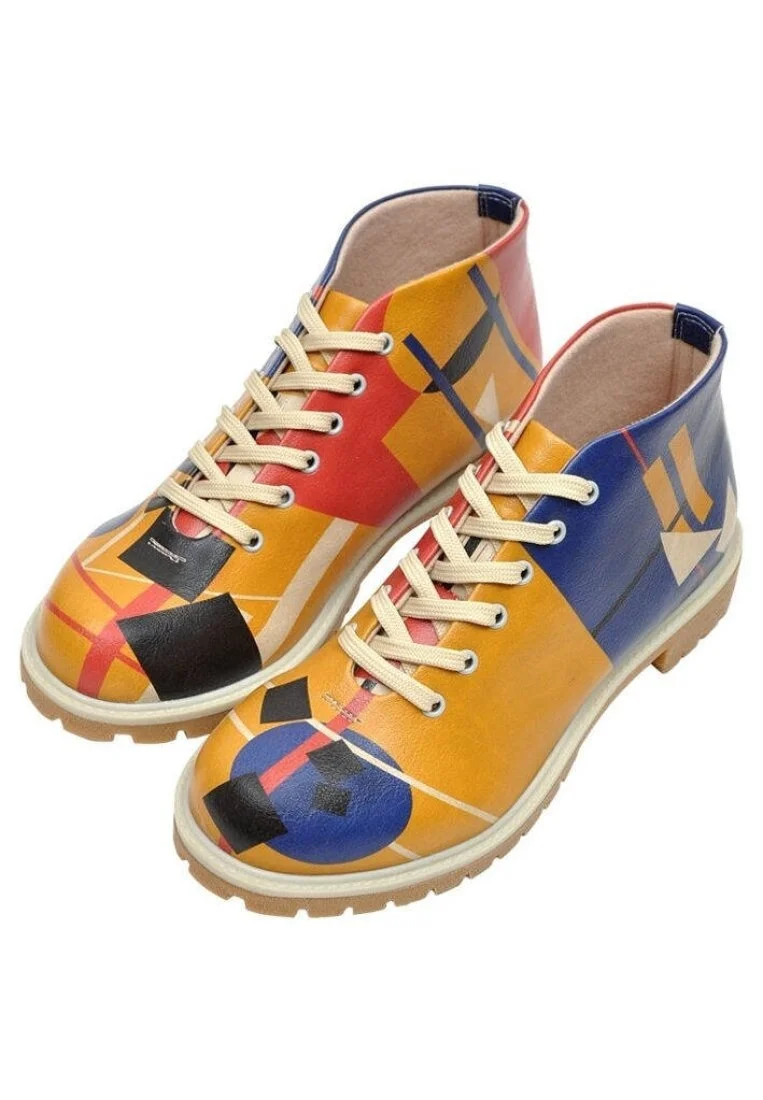 Femme Cuir Vegan Multicolore Bottines - Suprematism Motif