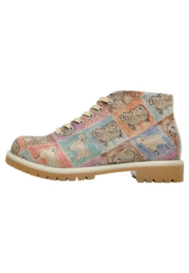 Femme Cuir Vegan Multicolore Bottines - Sheepy Motif