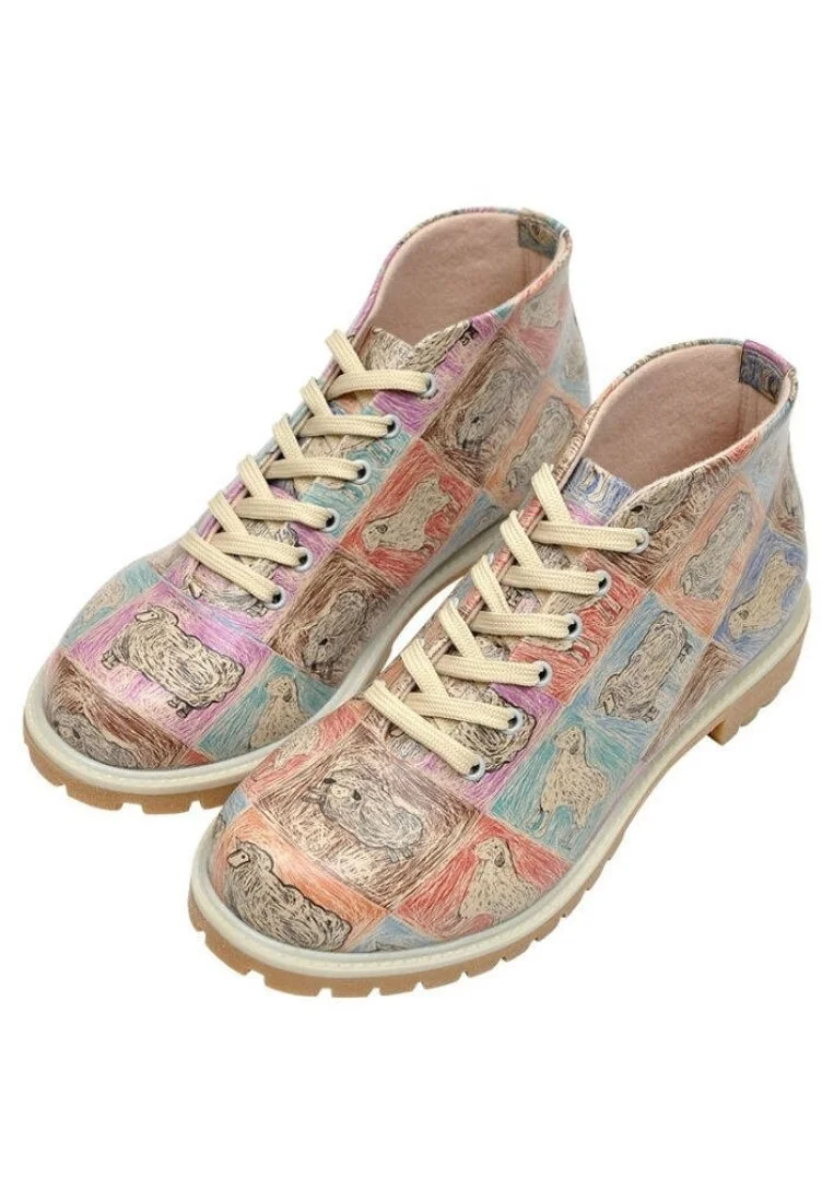 Femme Cuir Vegan Multicolore Bottines - Sheepy Motif