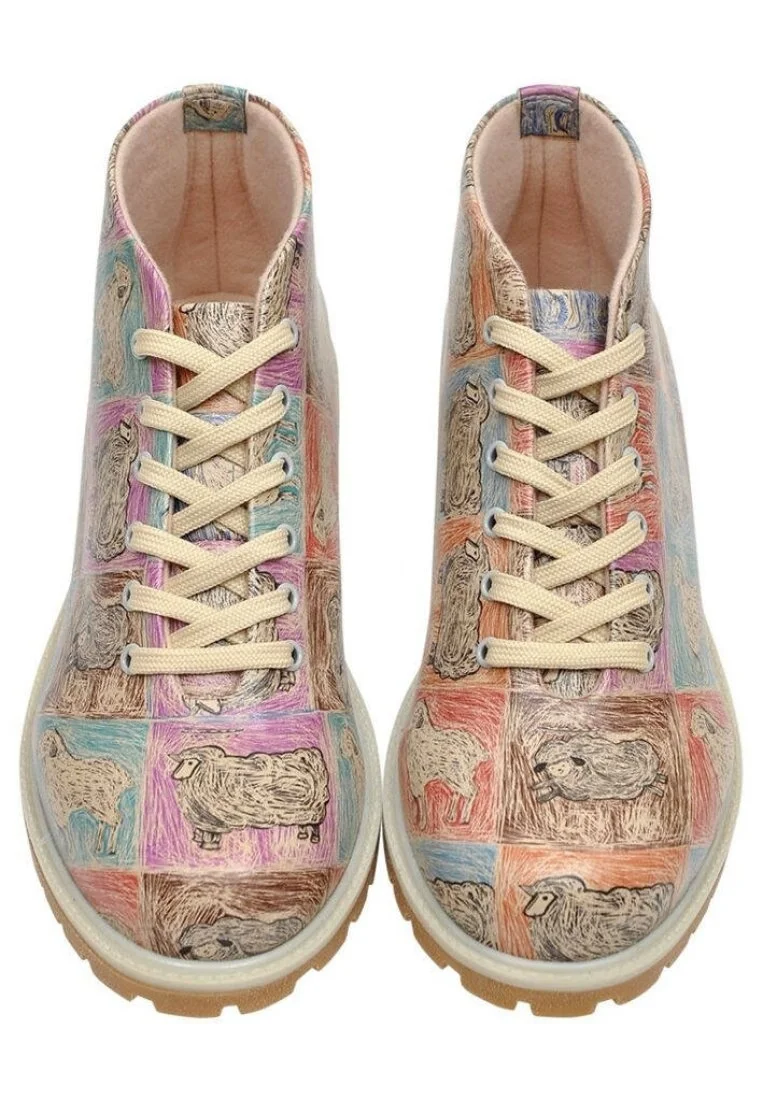 Femme Cuir Vegan Multicolore Bottines - Sheepy Motif