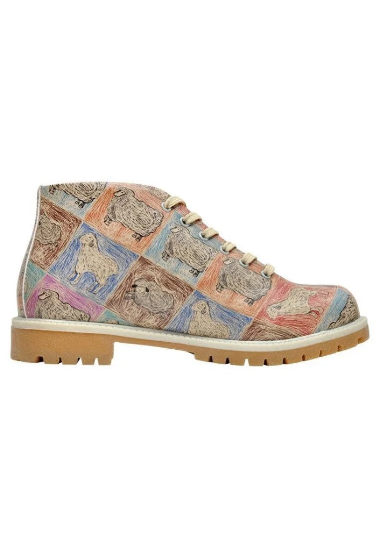 Femme Cuir Vegan Multicolore Bottines - Sheepy Motif