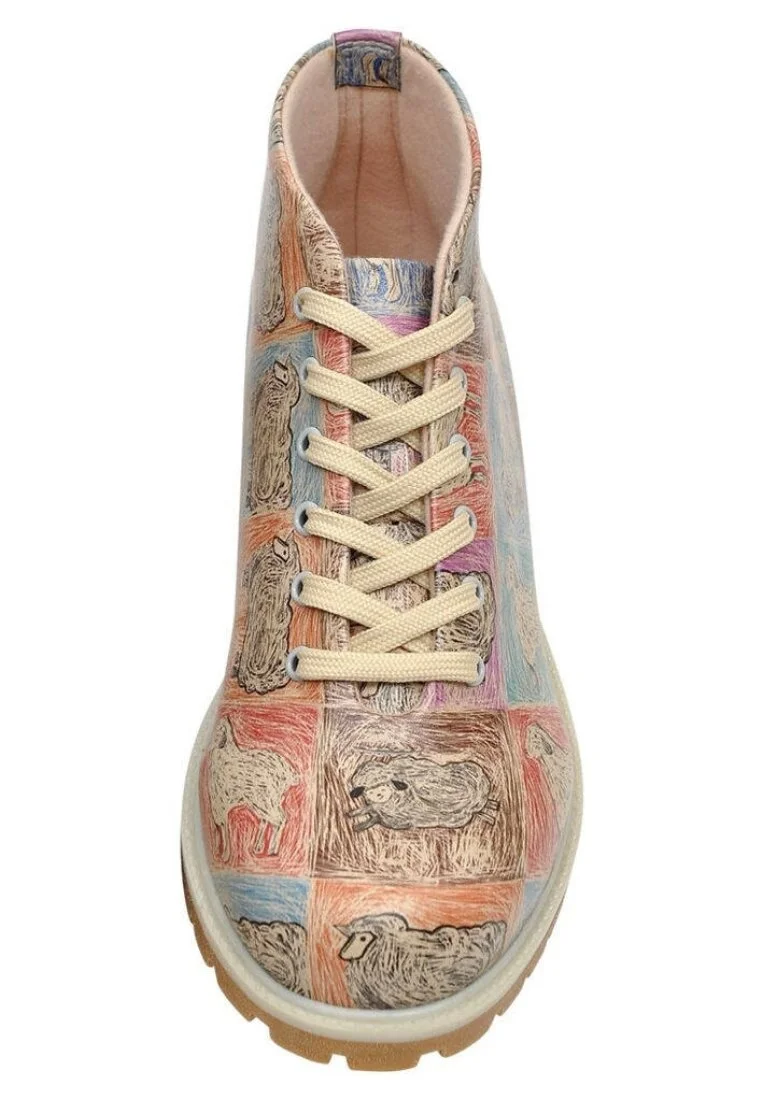 Femme Cuir Vegan Multicolore Bottines - Sheepy Motif