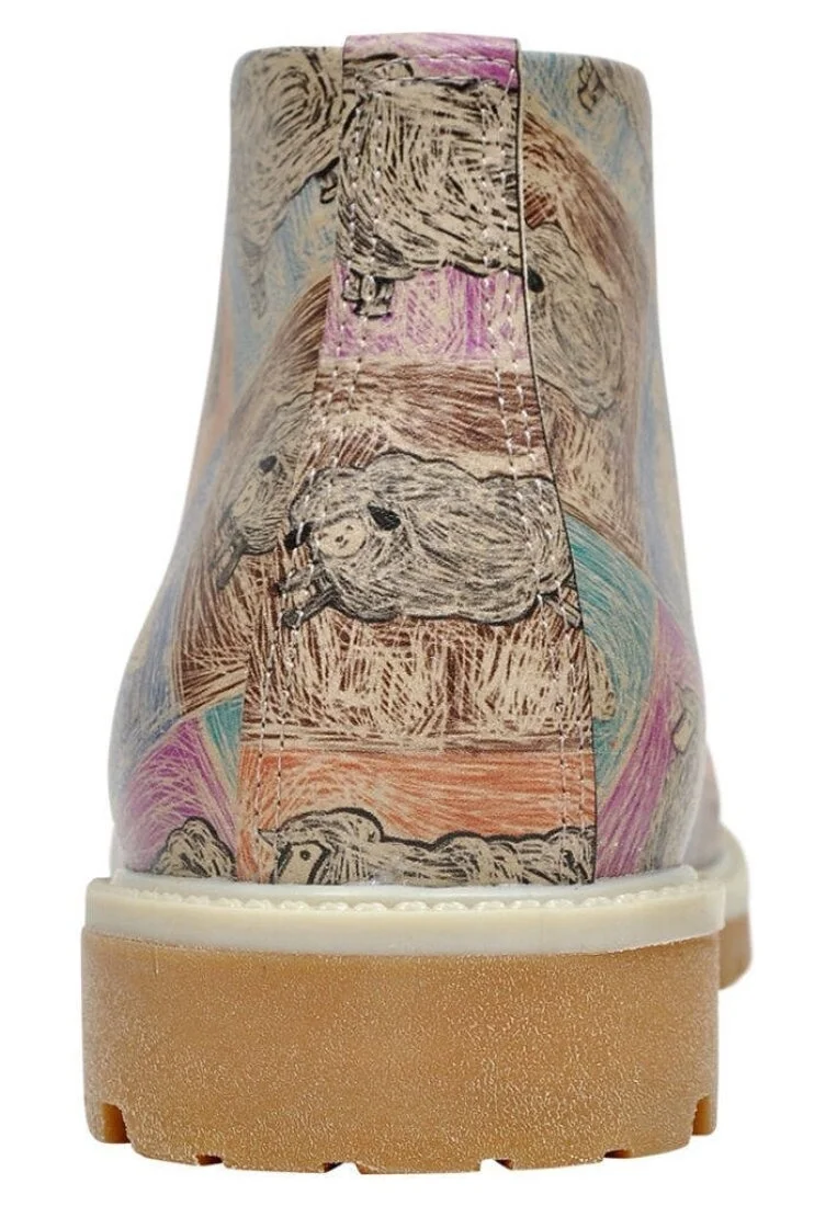 Femme Cuir Vegan Multicolore Bottines - Sheepy Motif