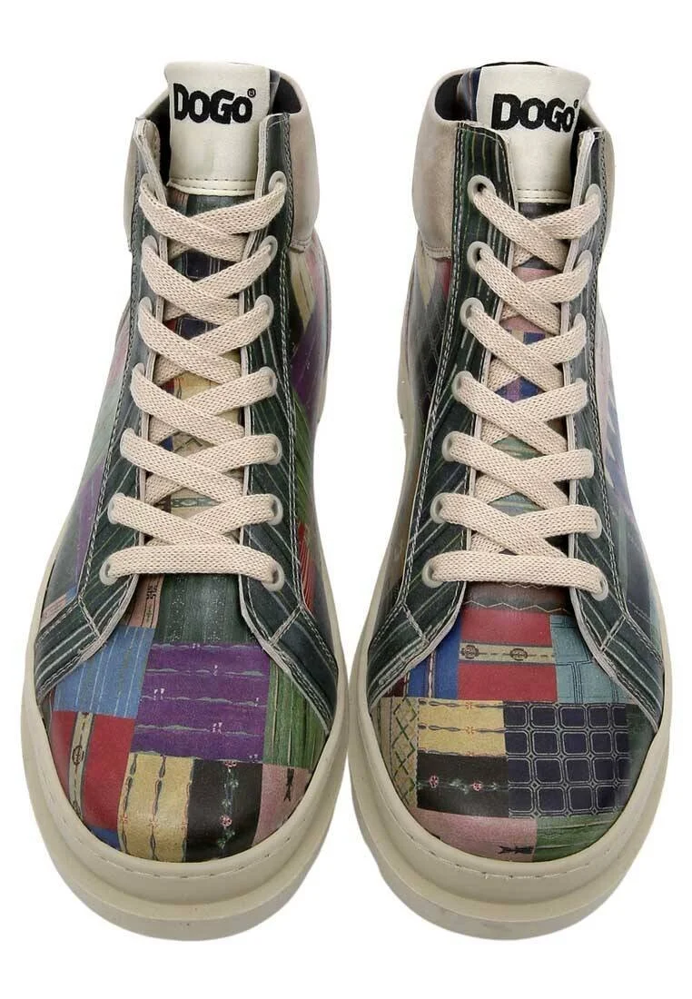 Femme Cuir Vegan Multicolore Bottines - Woodblock Patchwork Motif