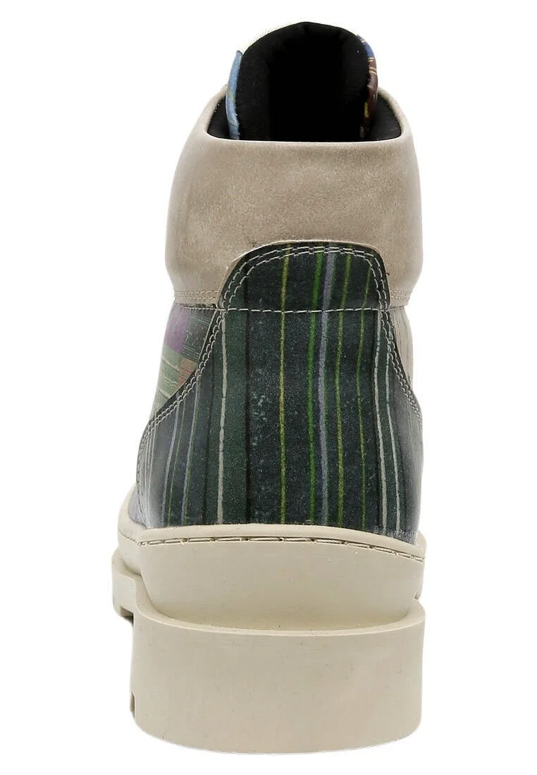 Femme Cuir Vegan Multicolore Bottines - Woodblock Patchwork Motif