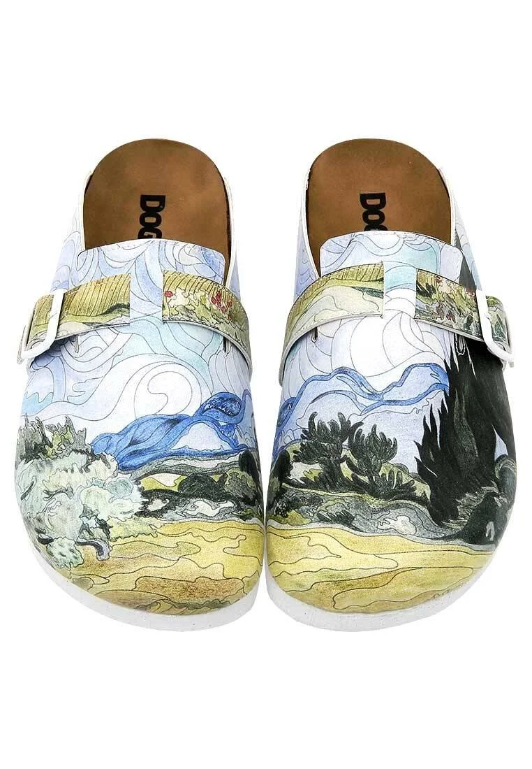 Femme Cuir Vegan Multicolore Chaussons - Vincent van Gogh A Wheat Field with Cypresses Motif
