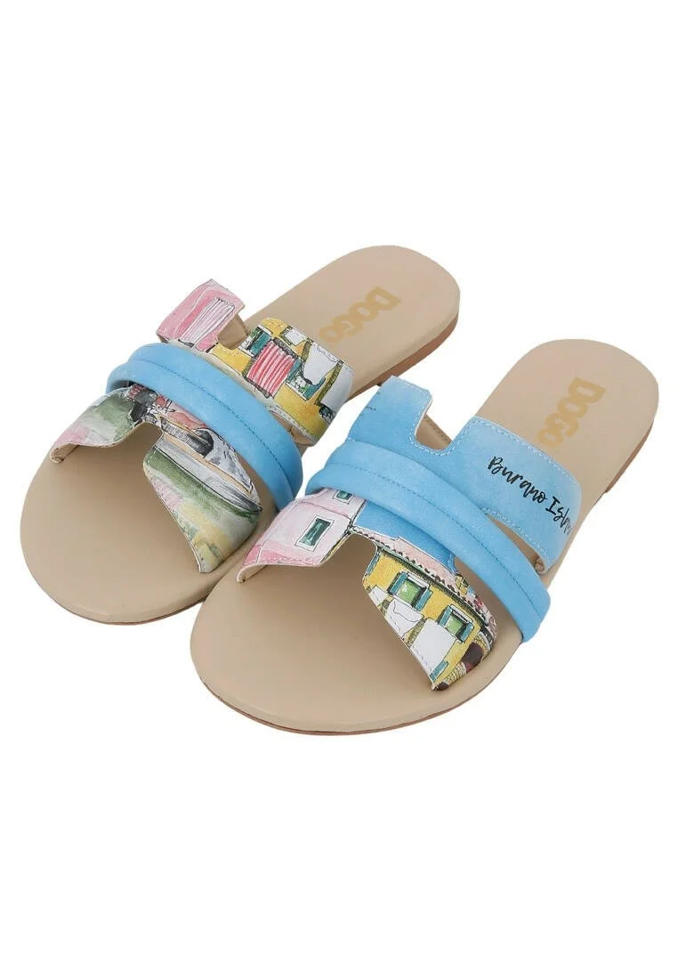 Femme Cuir Vegan Multicolore Chaussons - Burano Island Motif