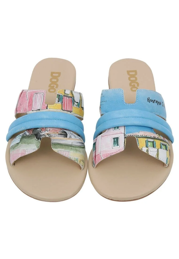 Femme Cuir Vegan Multicolore Chaussons - Burano Island Motif