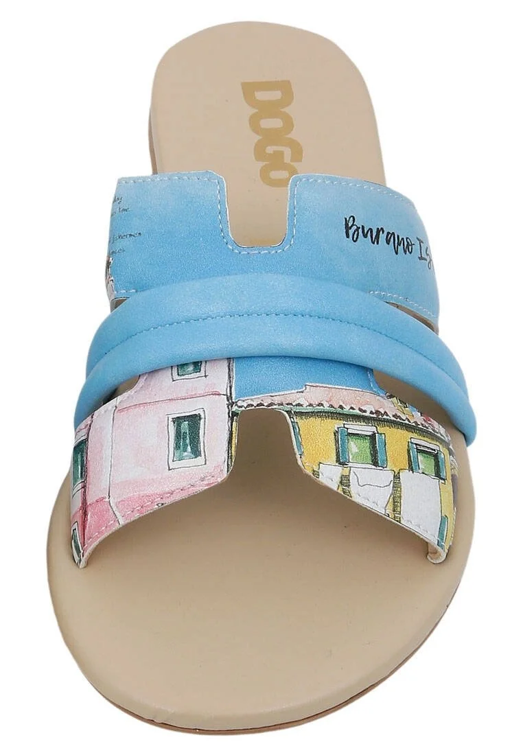 Femme Cuir Vegan Multicolore Chaussons - Burano Island Motif