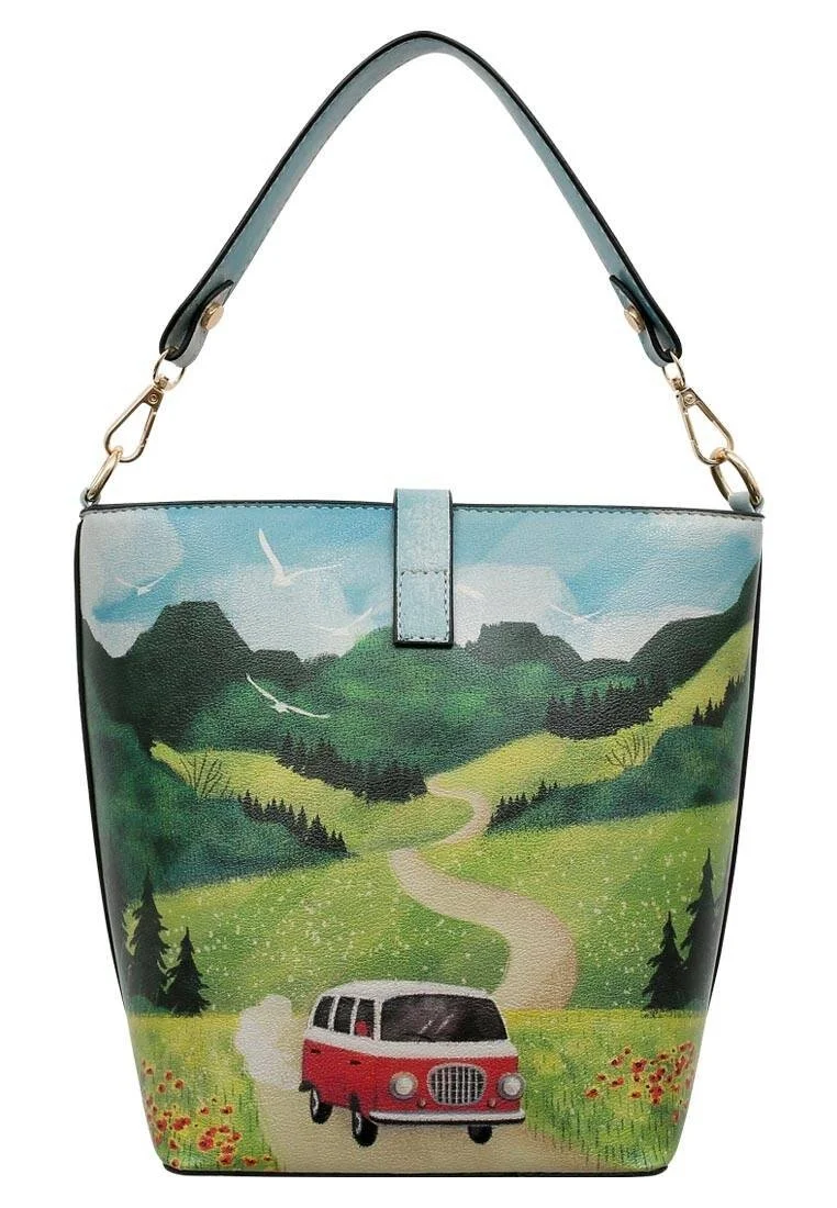 Femme Cuir Vegan Multicolore Sac à Main - Blissful Journey Motif