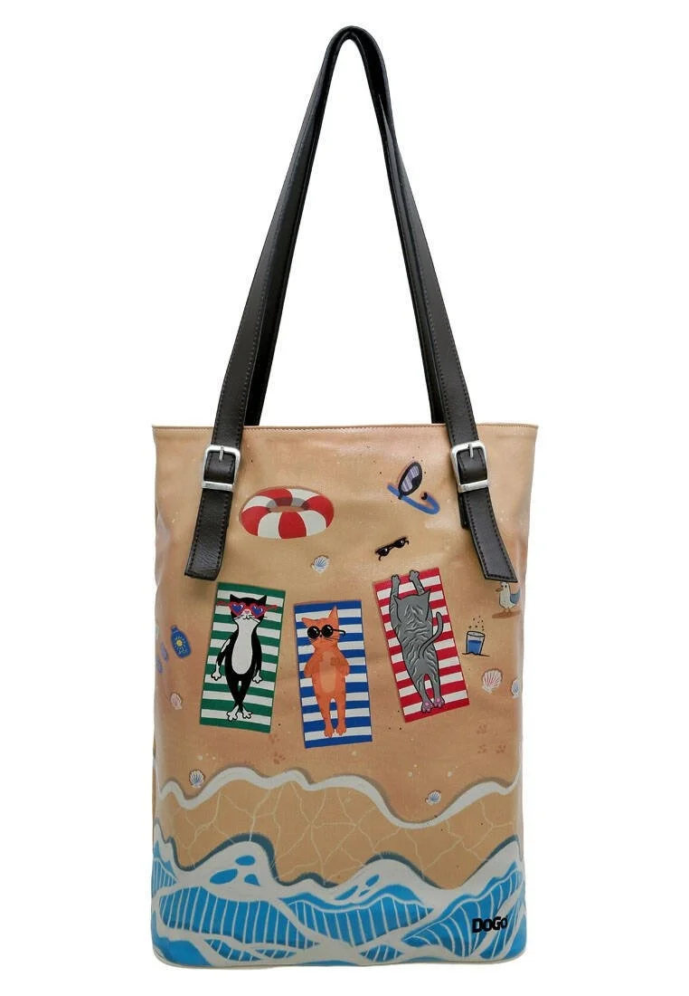 Femme Cuir Vegan Multicolore Sac d'épaule - Cats on the Beach Motif