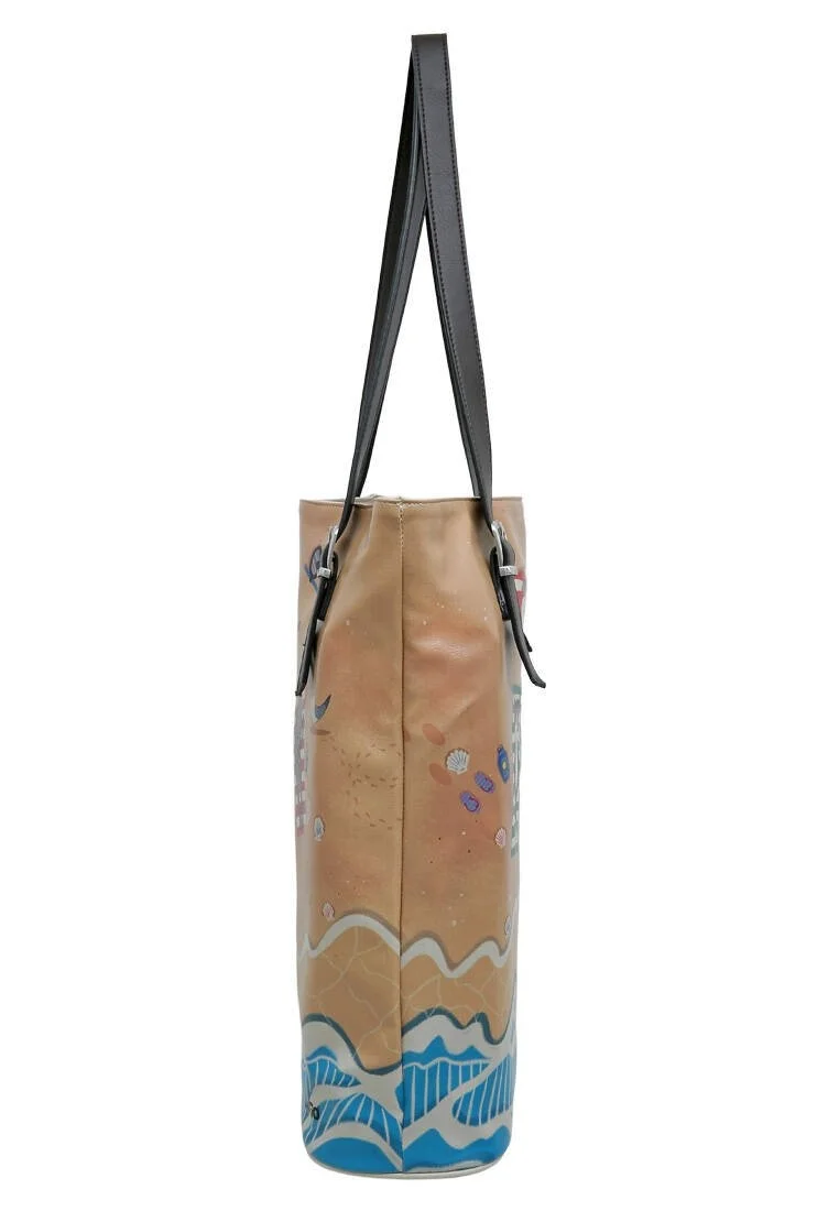 Femme Cuir Vegan Multicolore Sac d'épaule - Cats on the Beach Motif