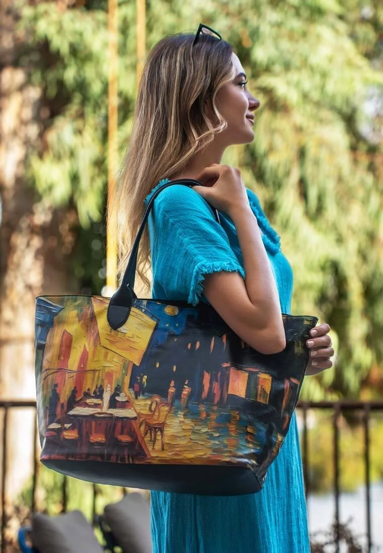 Femme Cuir Vegan Multicolore Sac d'épaule - Pastel Night Motif