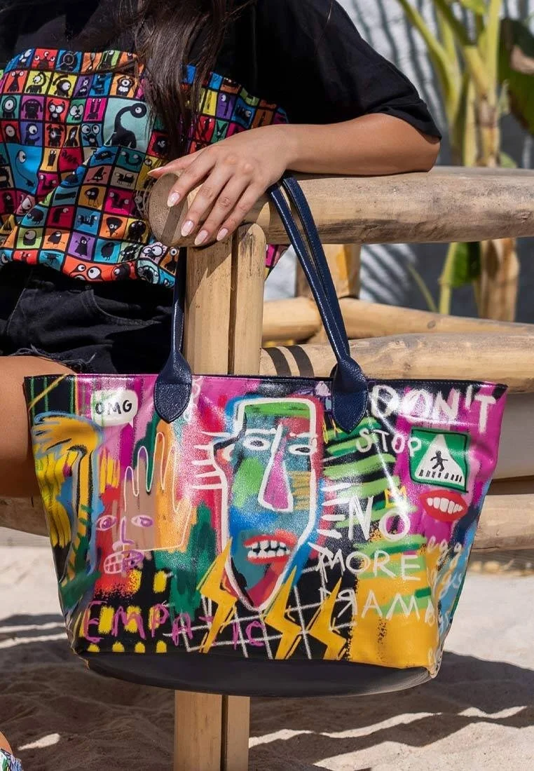 Femme Cuir Vegan Multicolore Sac d'épaule - No More Drama Motif