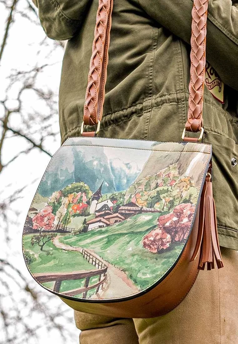 Femme Cuir Vegan Multicolore Sac d'épaule - Alpine Meadows Motif