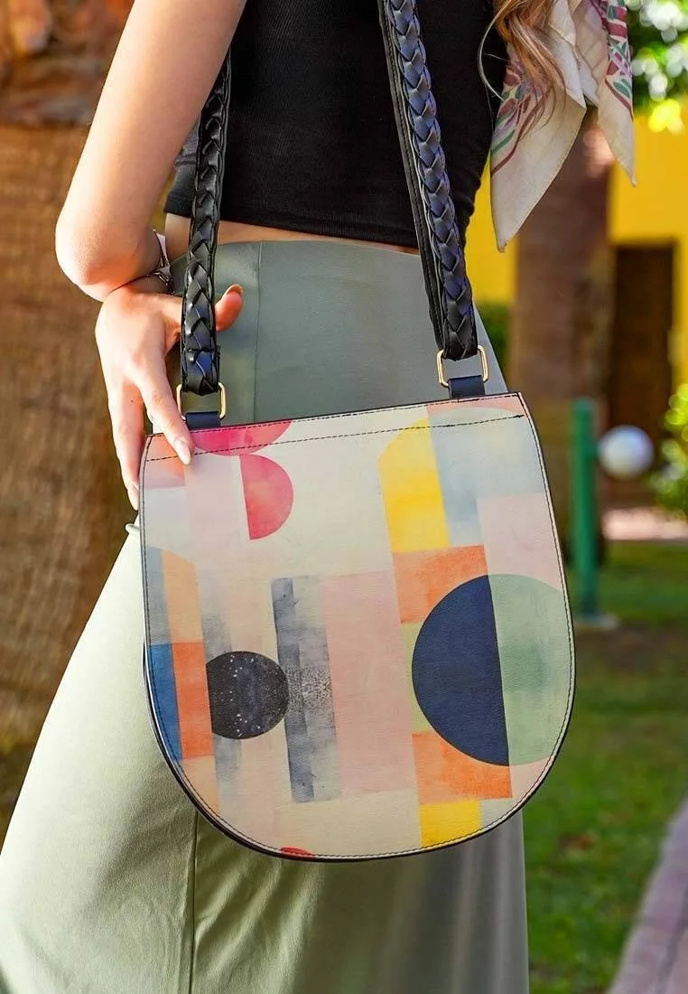 Femme Cuir Vegan Multicolore Sac d'épaule - Geometric Shapes Motif