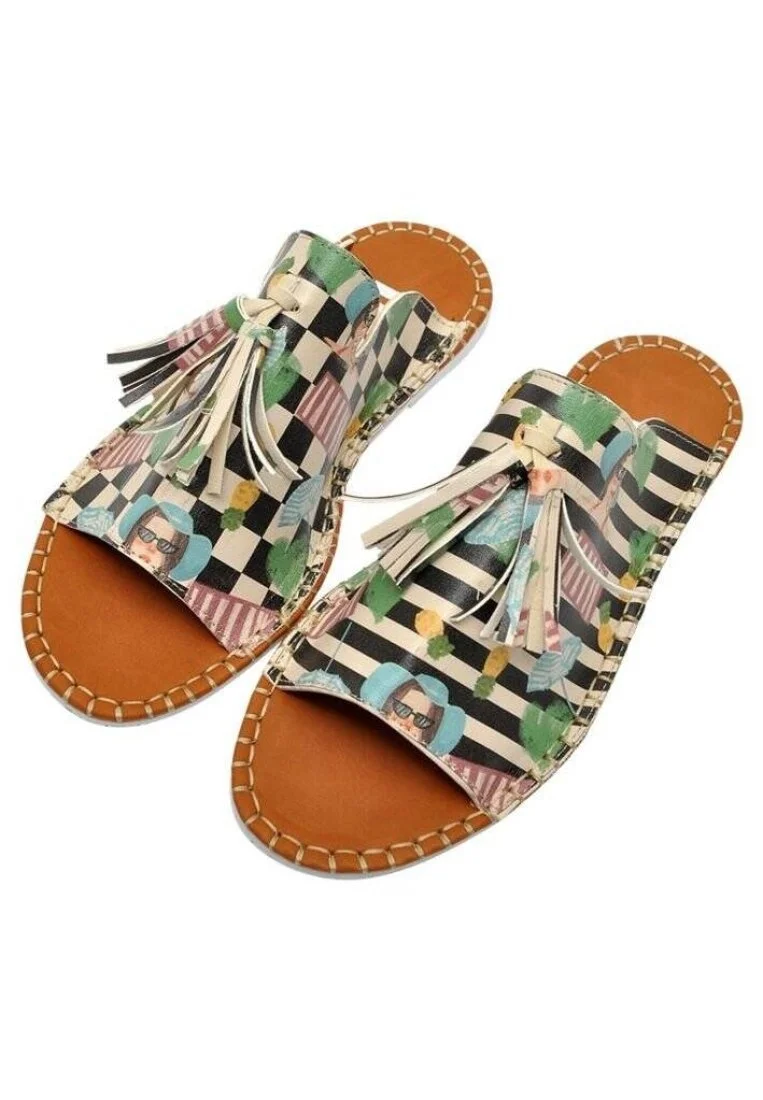 Femme Cuir Vegan Multicolore Sandales - Stay Cool Motif