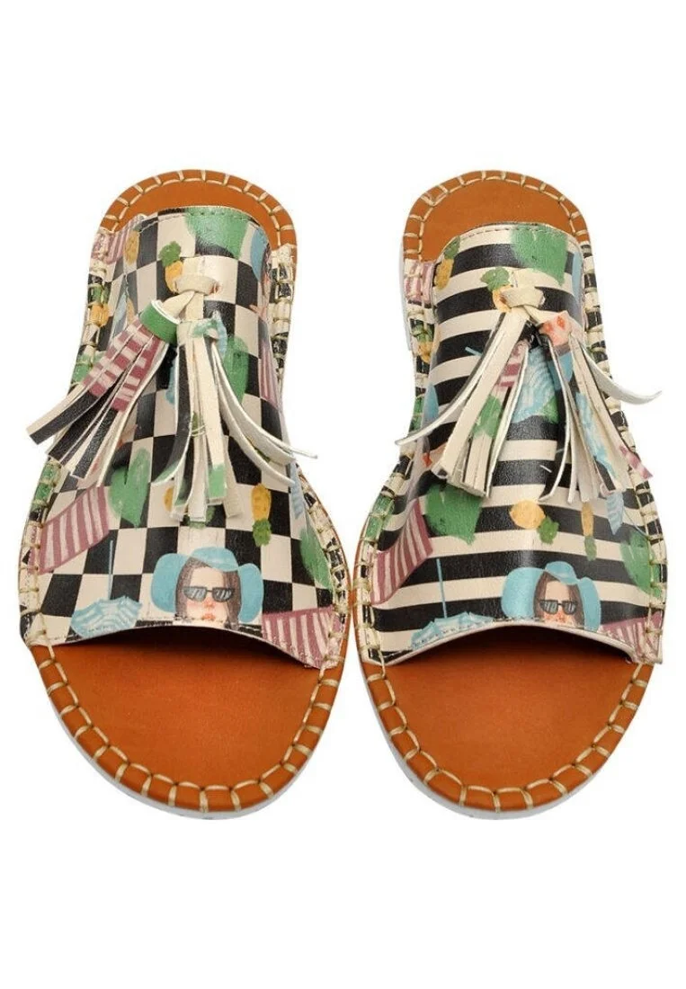 Femme Cuir Vegan Multicolore Sandales - Stay Cool Motif