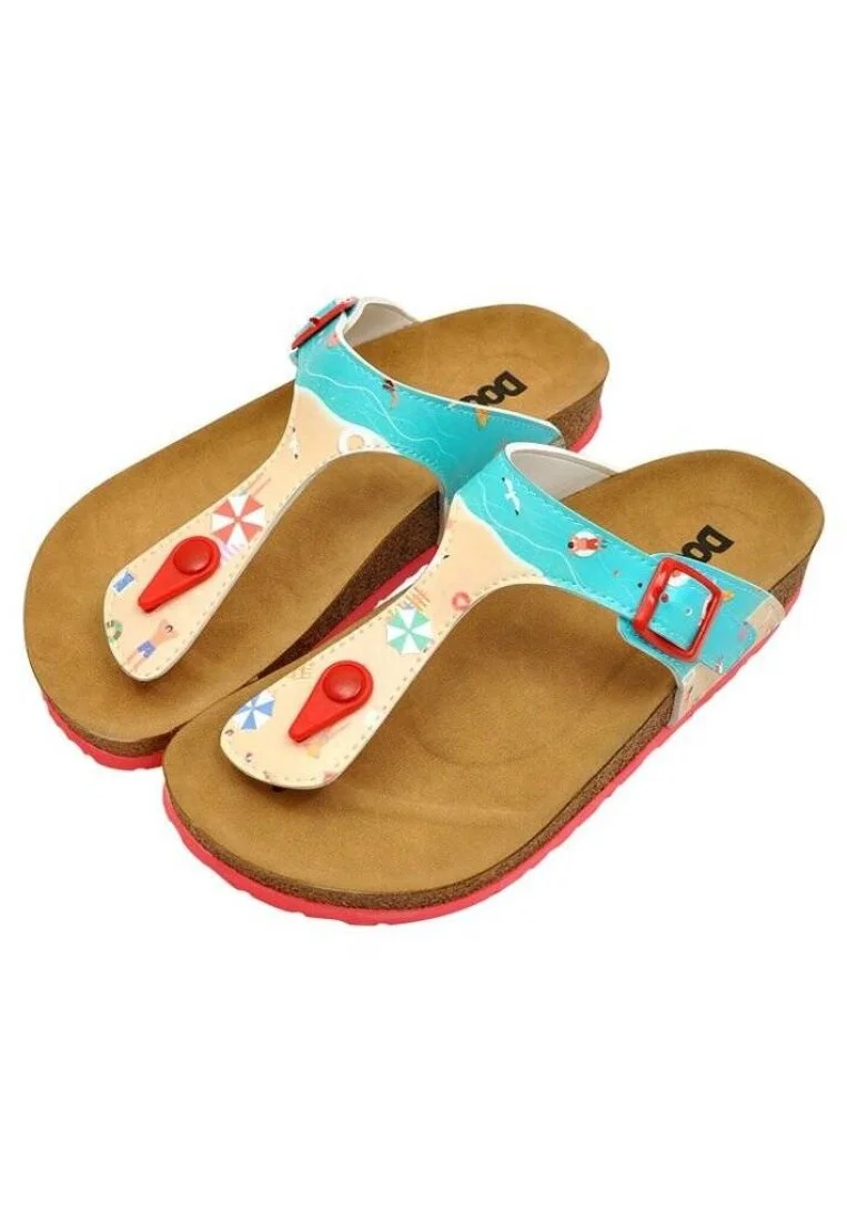 Femme Cuir Vegan Multicolore Sandales - A Bird's Eye View of Beach Motif