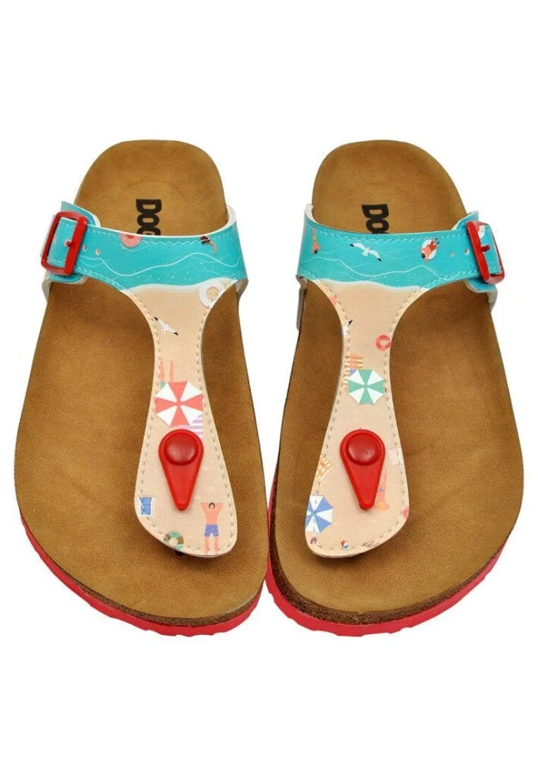 Femme Cuir Vegan Multicolore Sandales - A Bird's Eye View of Beach Motif