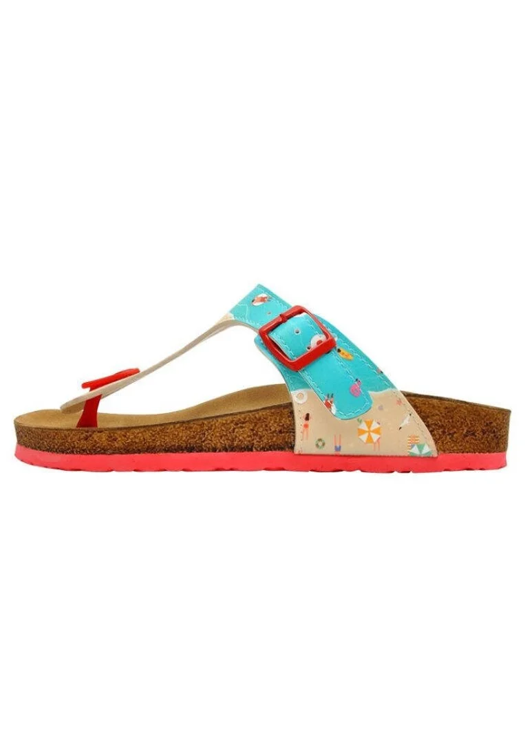Femme Cuir Vegan Multicolore Sandales - A Bird's Eye View of Beach Motif