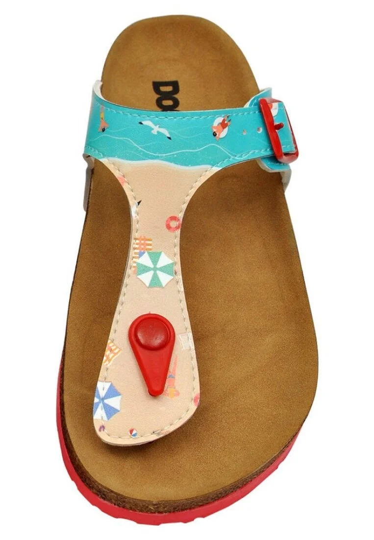 Femme Cuir Vegan Multicolore Sandales - A Bird's Eye View of Beach Motif