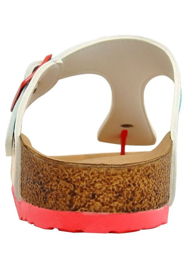 Femme Cuir Vegan Multicolore Sandales - A Bird's Eye View of Beach Motif