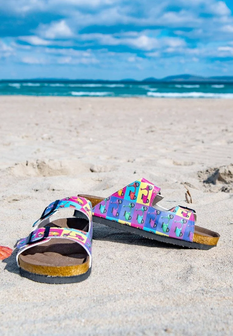 Femme Cuir Vegan Multicolore Sandales - Wanna Ride Motif