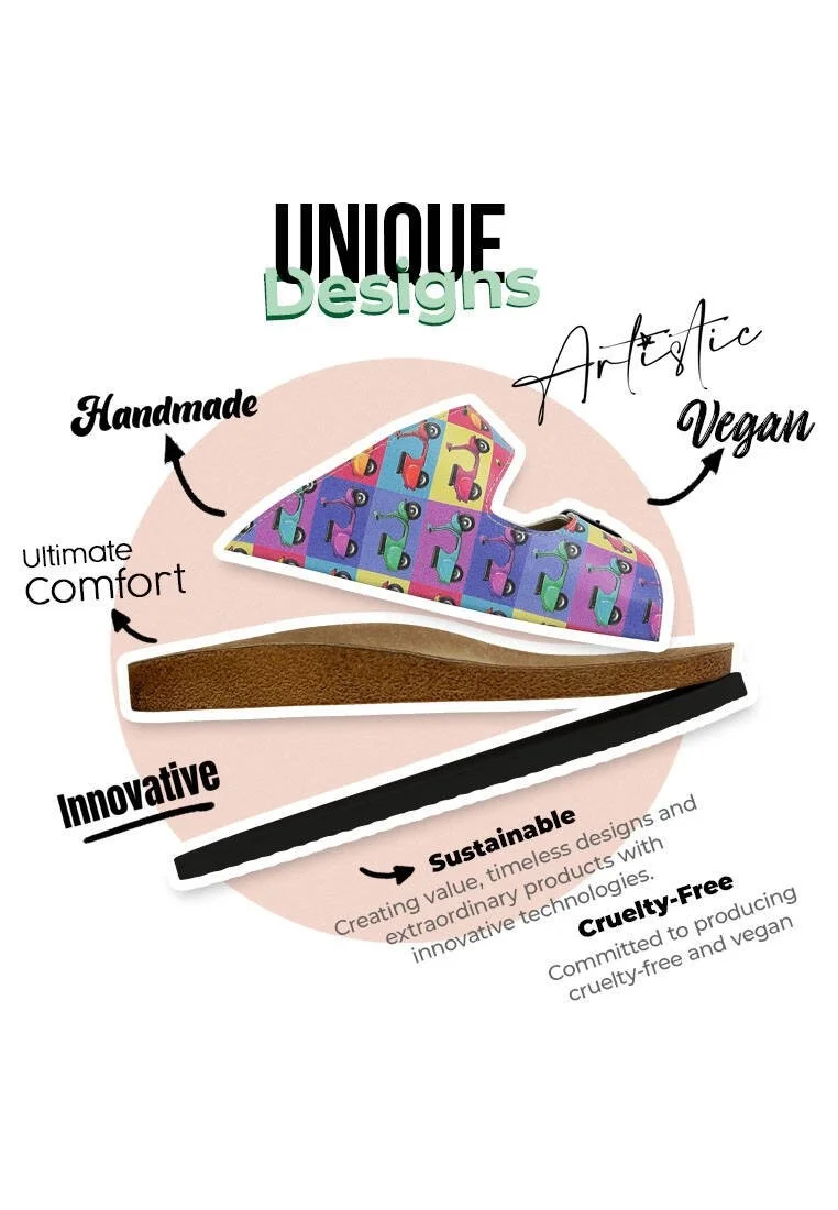 Femme Cuir Vegan Multicolore Sandales - Wanna Ride Motif