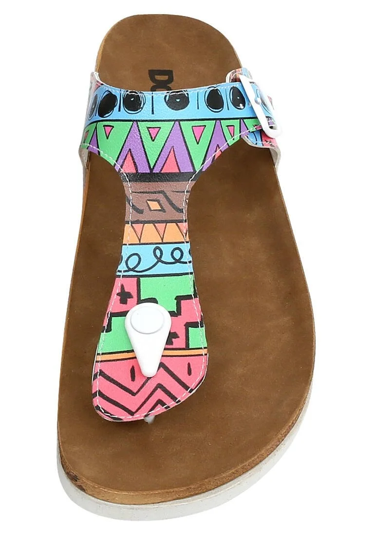 Femme Cuir Vegan Multicolore Sandales - Colors of Patterns Motif
