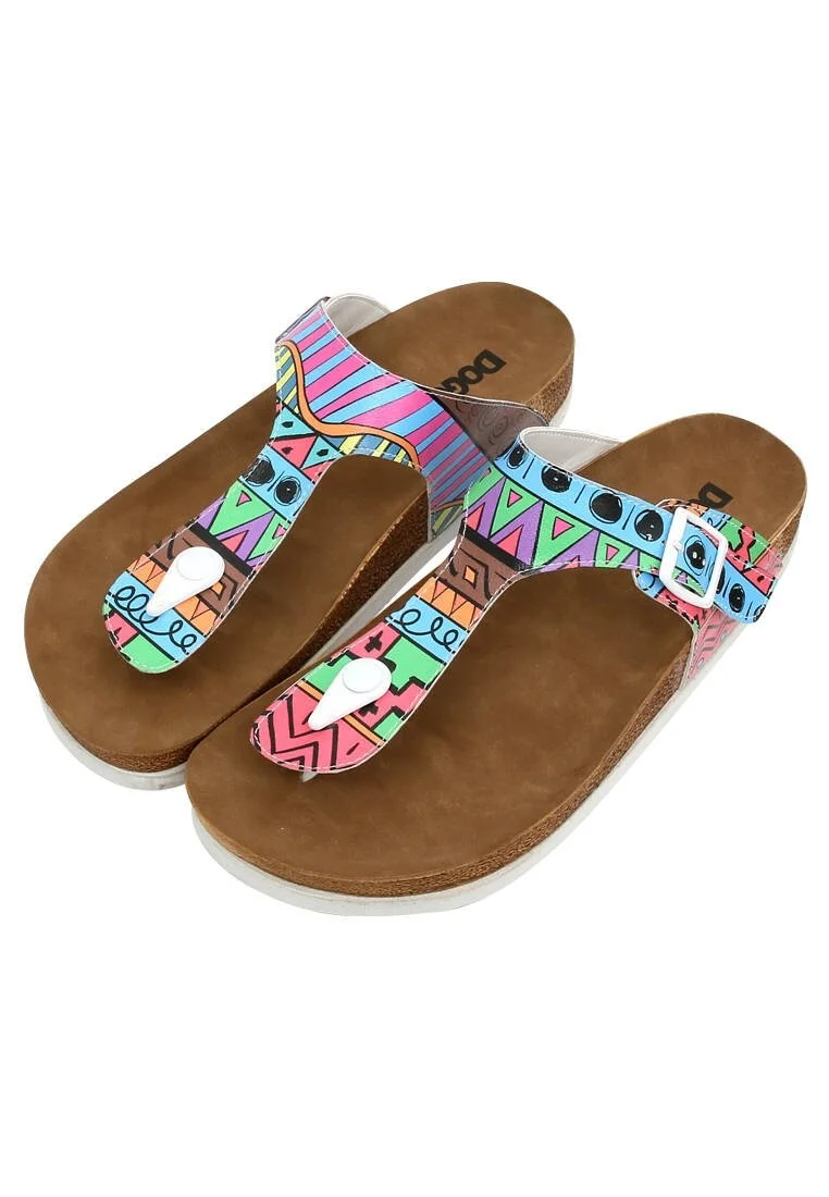 Femme Cuir Vegan Multicolore Sandales - Colors of Patterns Motif
