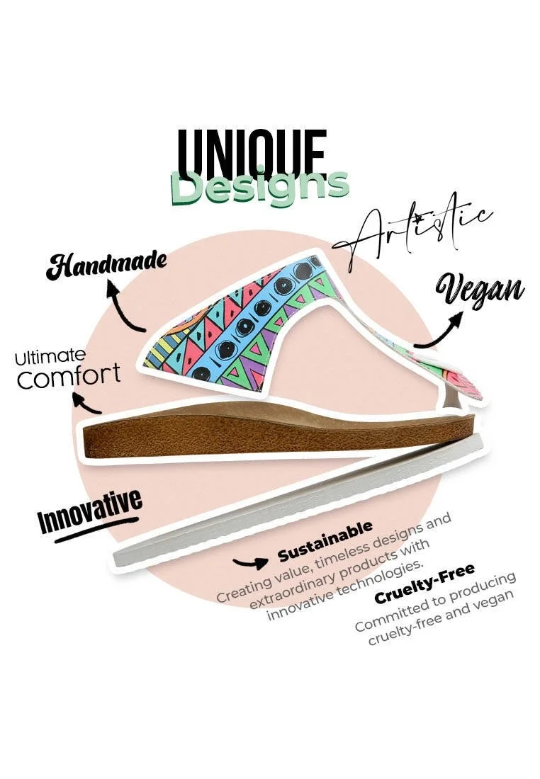 Femme Cuir Vegan Multicolore Sandales - Colors of Patterns Motif