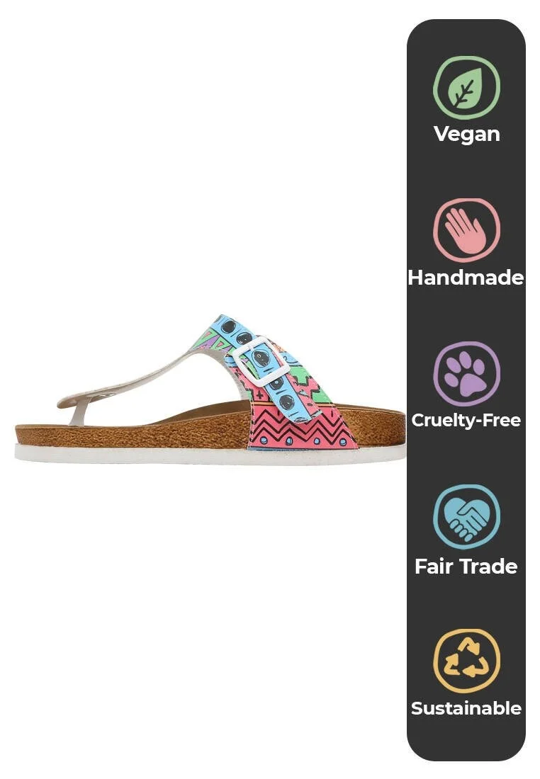 Femme Cuir Vegan Multicolore Sandales - Colors of Patterns Motif