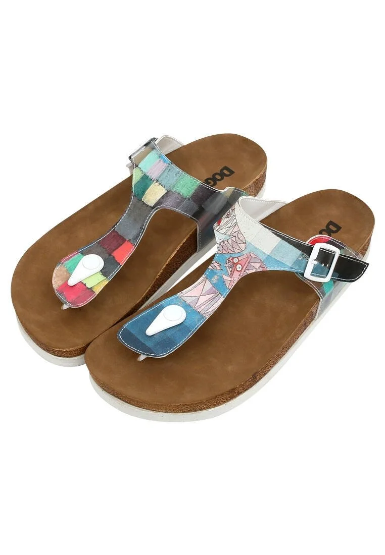 Femme Cuir Vegan Multicolore Sandales - Yabara with Fish Motif