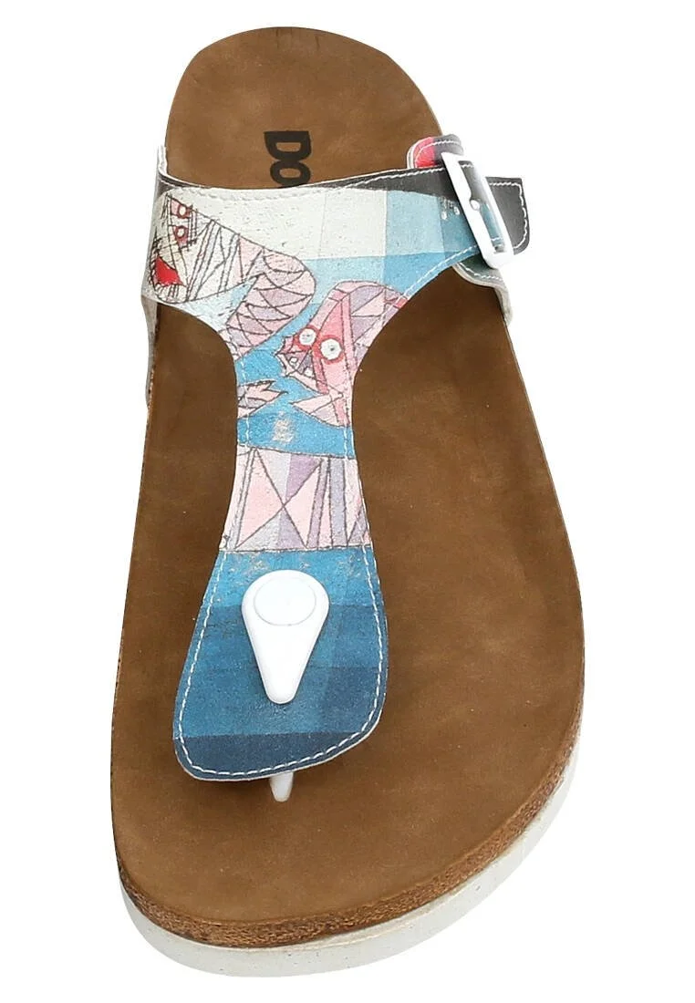 Femme Cuir Vegan Multicolore Sandales - Yabara with Fish Motif