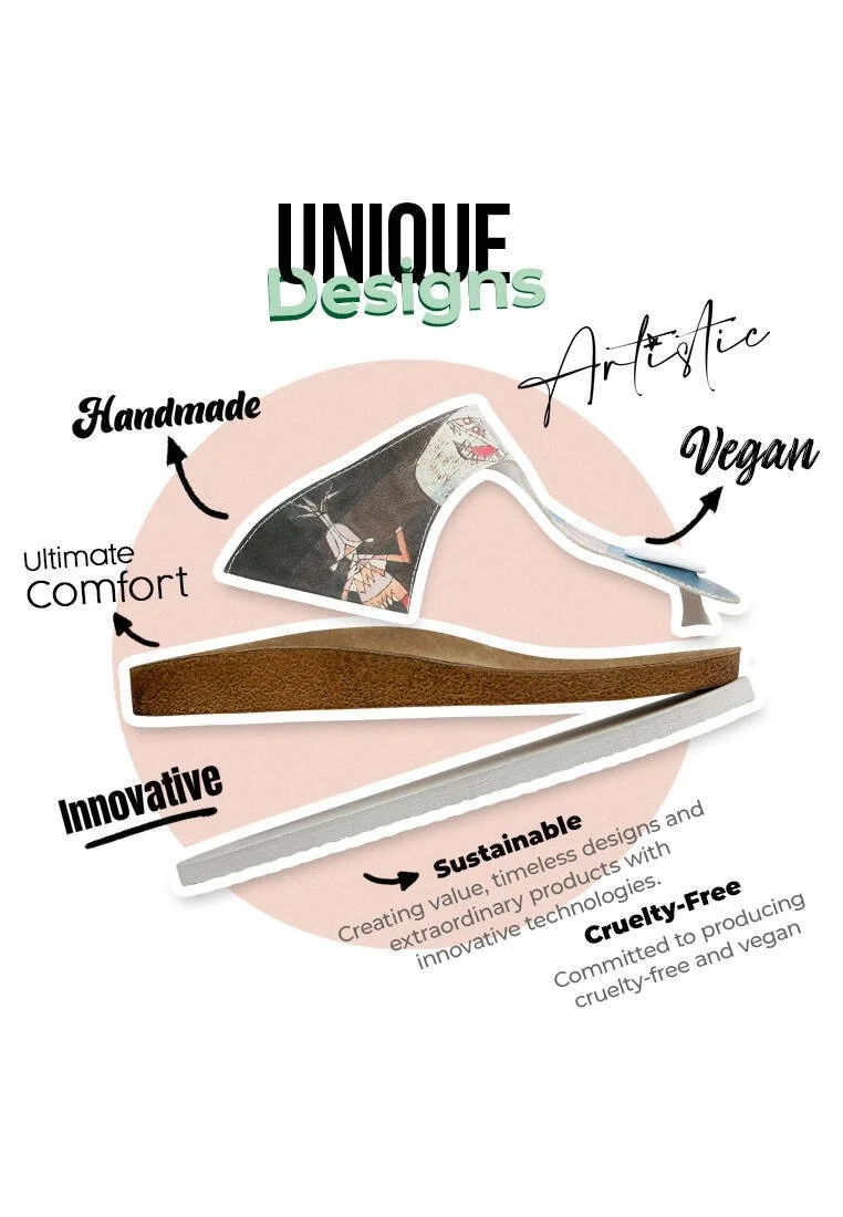 Femme Cuir Vegan Multicolore Sandales - Yabara with Fish Motif