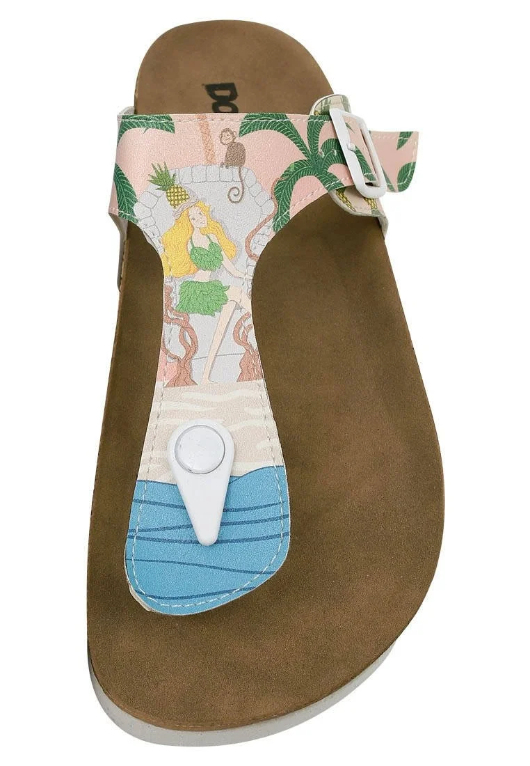 Femme Cuir Vegan Multicolore Sandales - Queen of the Beach Motif