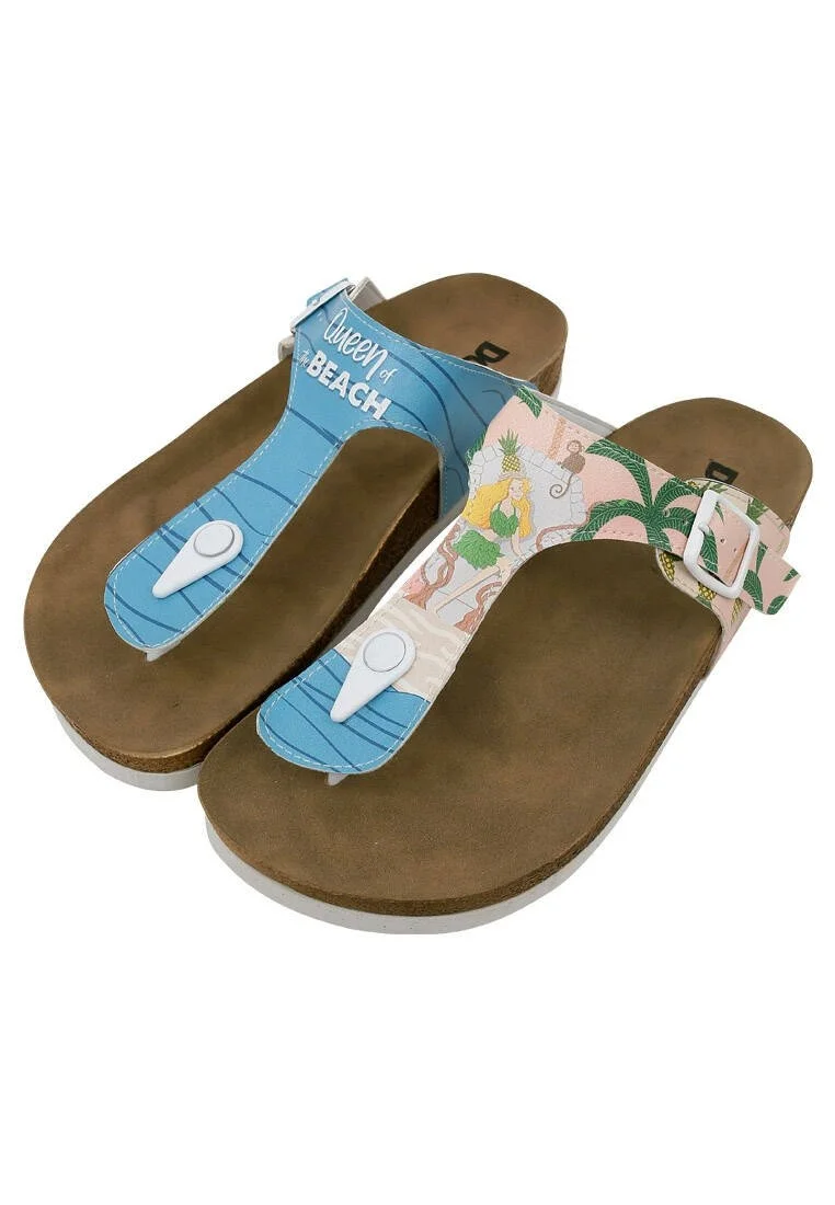 Femme Cuir Vegan Multicolore Sandales - Queen of the Beach Motif