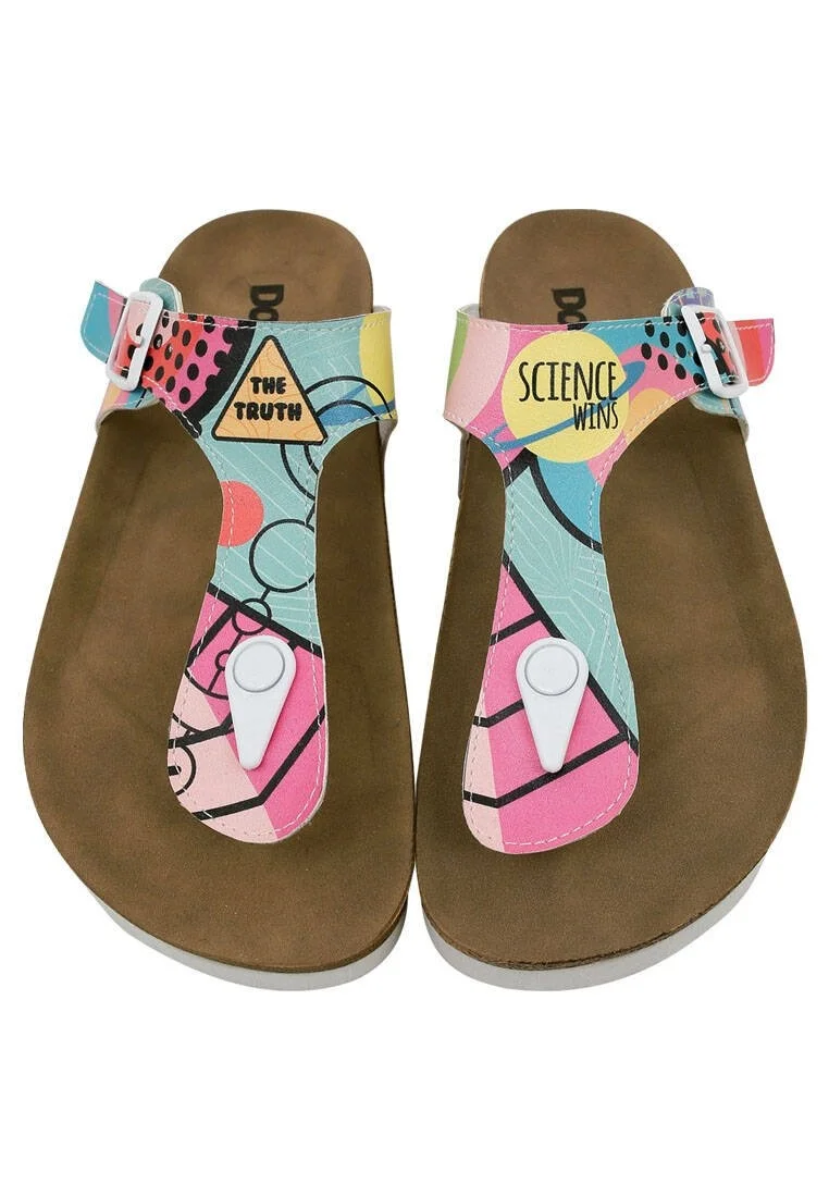Femme Cuir Vegan Multicolore Sandales - Science Wins Motif