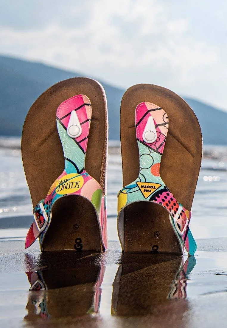 Femme Cuir Vegan Multicolore Sandales - Science Wins Motif