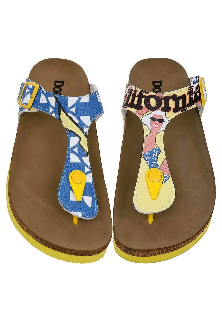Femme Cuir Vegan Multicolore Sandales - Southern California Motif