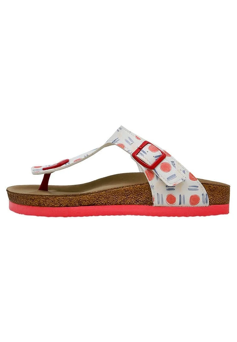 Femme Cuir Vegan Multicolore Sandales - Red Fish Bleu Fish Motif